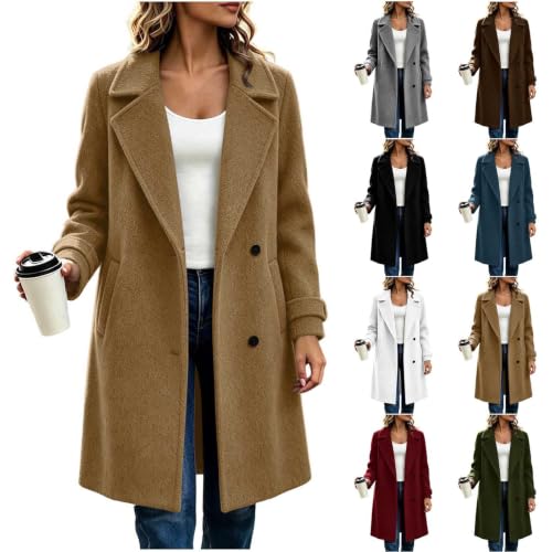 Wool Coat for Women Casual Long Sleeve Lapel Winter Overcoat - image 1