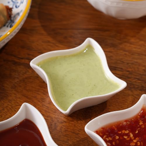 Image of HOME 360 Premium White Ceramic Dip Bowl Set of 3 | Wavy Square Mini Dishes & Condiment Serving Bowls | Elegant Pinch Bowls for Ketchup, Salsa, Chutney & DIps (3, Wavy DIp Bowls)
