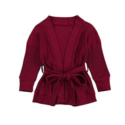 Baby Girl Boy Cardigan Sweater Coat+Belt Toddler Kids Long Sleeve Knit Cardigans Fall Winter Jacket Blouse (2-3T,Wine Red)