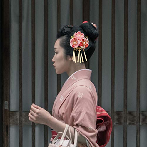 Lurrose Pinza para el Cabello, Diseño Japonés de Flor Kimono, para Mujeres y Niñas, Accesorios para el Cabello, Banda Sujeta Cabello, Color Rosa, 1 Unidad miniatura 5