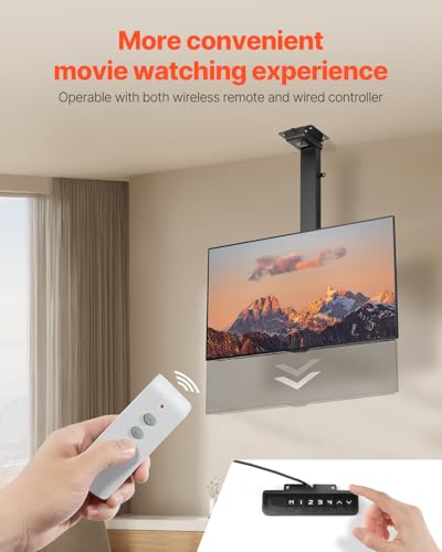 Image of VEVOR Motorized Ceiling TV Mount, TV Wall Mount for 32 to 55 Inch TV, Electric Adjustable Ceiling TV Mount, Motorized Flip Down TV Mount Bracket with Max VESA 24 x 16 in, Fits TVs Up to 120 lbs