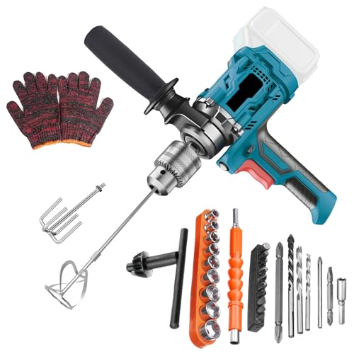 Akku-Farbmörtelrührer Kompatibel mit 18V/21V Batterie (Ohne Akku), 1100W Mischbohr mit Verstellbarem Bohrfutter, Mehrzweckbohrmaschine für Wandbohren, Holzbohren, Industriemischer für Zement, Mörtel
