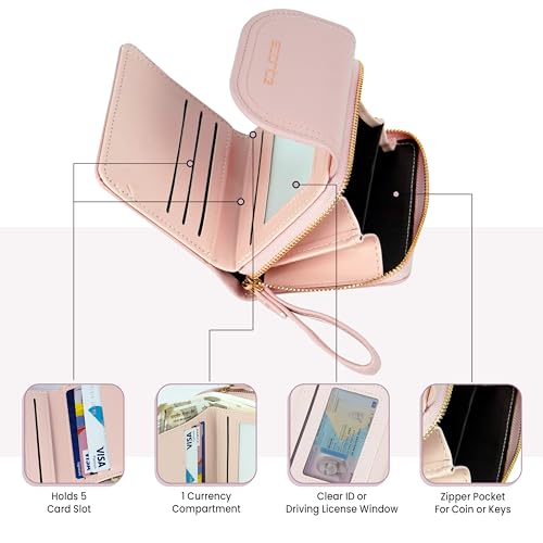 Image of Storite Women's Stylish Compact Leather Wallet 5 Card Slots,1 ID Window, Ladies Mini Purse Money Pocket with Zipper Closure - (Pink -11 Cm x 9 Cm x 3cm)