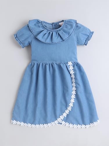 Image of Dresses for Kids Girls, Stylish Knee Length Once Piece Denim Frocks for Girls, Casual Dress for Summer & Special Occasion