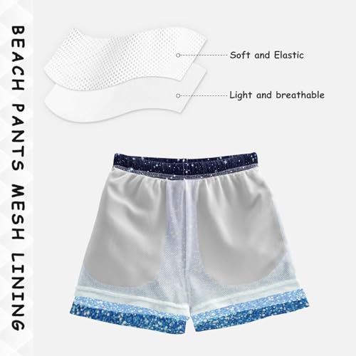 Pigsaly Boys Swim Trunks Ocean Navy Blue Royal Blue Gradient Flashing Glitter Boys Board Shorts Swimsuit Swimwear XS4