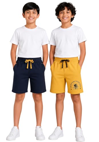 Image of Clotth Theory Boys Cotton Shorts Pack of 2 | Soft Breathable Fabric | Elastic Waist | Casual Wear Kids Comfortable Shorts