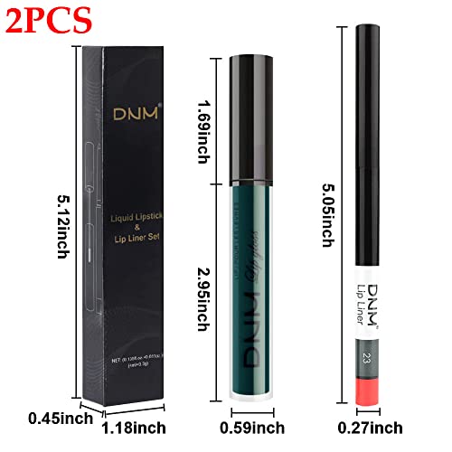 2 Colors Liquid Matte Lipstick And Lipliner Set, Blue Green Lip Tint 24 Hour Waterproof Velvet Nonstick Cup Lipgloss Lip Stain Pigmented Lip Makeup Gift Sets For Girls And Women Labiales21&23 #TOP5