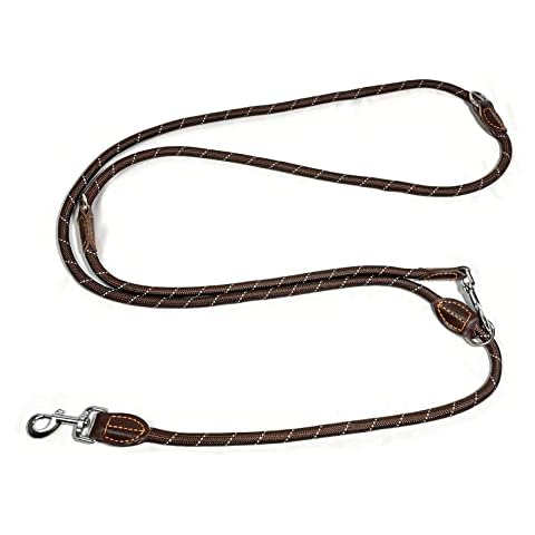 Hundeleine Große Hunde Doppelleine Reflektierend, Premium Hunde Leine 3fach Verstellbar Umhängeleine aus Nylon, Führleine Hund Rund und Bissfest mit 2 Karabiner, Dog Leash 3M Braun Cover