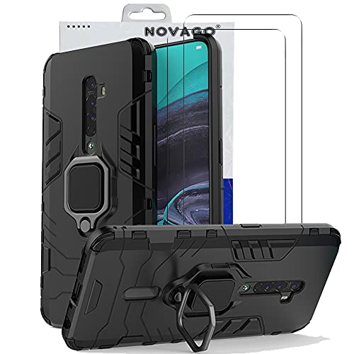 NOVAGO Compatible con OPPO Reno 2 - Funda Negra + 2 Protectores de Pantalla de Vidrio Templado