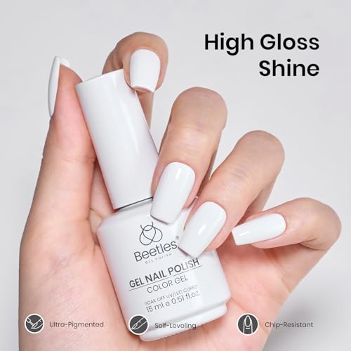 Image of Beetles White Gel Nail Polish - 15ml Full Size White Color French UV Nail Polish Soak Off Nails Art Manicure Salon DIY French Nails Design Home Snowdrop Colorful Bottle Gel