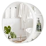 GRAINLLE 20'' Round Medicine Cabinet with Mirror, Modern Bathroom Vanity Mirror Cabinet with Storage Shelf, Circular Wall Mount Mirrored Cabinet, Farmhouse Medicine Cabinet for Home, Bathroom(White)
