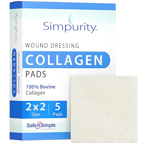 Simpurity Collagen Dressing Pads - 2 x 2 5 Count Collagen Pads for Wounds - Non-Adherent Collagen Dressing for Wound Care - Safe n Simple Wound Care Supplies