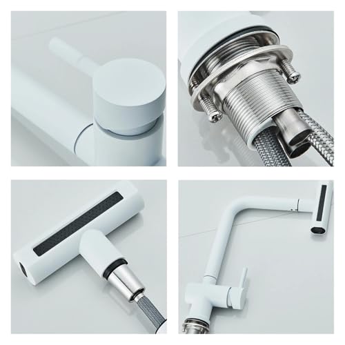 Robinet de cuisine extractible blanc mitigeur évier pivotant design - 5