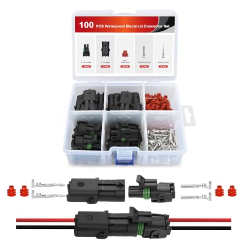 Image of Nilight 100PCS 10 Kits 2 Pin Waterproof Automotive Electrical Connector Kit