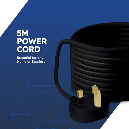 DESIRETECH Black Electric Extension Lead - 4 Gang, 5 Metre Cable with UK Plug & 3 Pin Socket - Wall Mountable & Multi Socket Mains Strip for Home, Bedroom, Kitchen, & Office (1 Pack) - Image 3