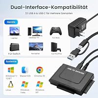 Gbformat 6Gbps USB3.1 zu IDE/SATA Festplatte Adapter Für 2,5/3,5 Zoll IDE SATAHDD FestplatteAdapter Konverter SATA USB Adapter Für Windows 11/10/8/7/XP/Vista Mit 12V/2A Netzteil, SATAKabel,USB-Kabel – Ansicht 5