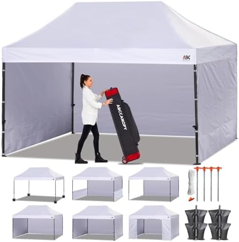 ABCCANOPY Heavy Duty Easy Pop up Canopy Tent with Sidewalls 10x15, White