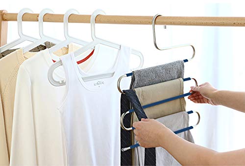 Devesanter Pants Hangers Space Save Non-Slip 6 Pack S-Shape Trousers Hangers Stainless Steel Clothes Hangers Closet Storage Organizer For Pants Jeans Scarf Hanging Blue #TOP3