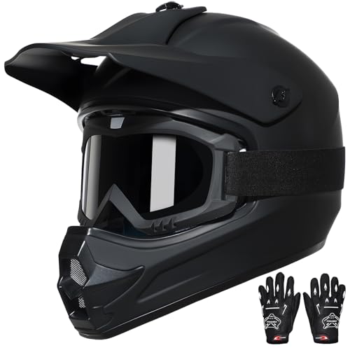 TRIANGLE Youth Kids Dirt Bike Helmet Full Face Motocross Helmet with Goggle & Gloves DOT/FMVSS-218 Approved Motorcycle Helmet