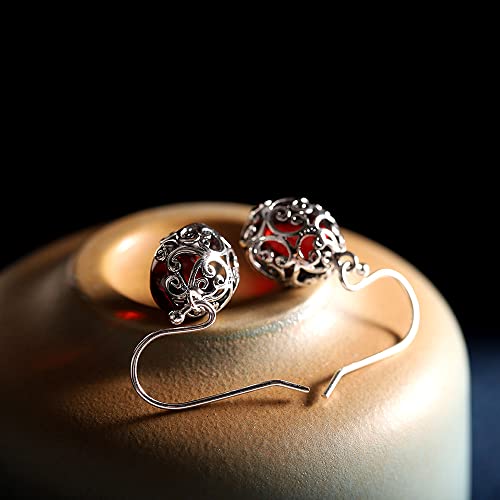 Boucles d'oreilles rétro en argent de style palais avec zircon rouge pour femme