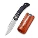 Civivi Rustic Gent Pocket Knife - Lockback Hunting Knife with D2 Clip Point Blade - Folding Knife with Black G10 Handle - Leather Sheath with Pocket Clip (914A)