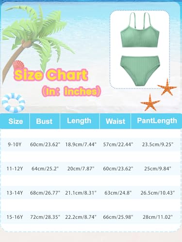 Image of Girl's 2 Piece Swimsuit Solid Spaghetti Strap Bikini Sets Beach Bathing Suit Swimwear for Teen Kids