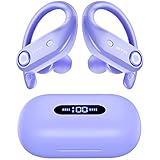 occiam Wireless Earbuds Bluetooth Headphones 130H Playback 4 Mics Clear Call Waterproof 2200mAh Charging Case in-Ear Ear Buds Earphones with Earhooks for Sports Running Workout-STADOR (Purple)