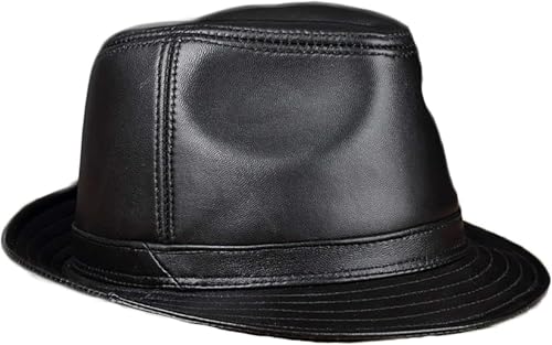 Chapeau d'hiver hommes en cuir de mouton véritable fedora noir taille 7 - 2