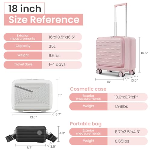 Lightweight 18" Carry On Luggage with Front Access, TSA Lock, and Spinner Wheels, Pink2