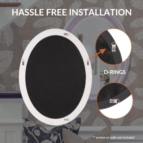 Image of Howard Elliott Collection George Oval Glossy Lilac Wall Mirror, Oval Bevelled Hanging Wood Framed Vanity Mirrors for Home Decor, Living Room, Bathroom, Bedroom, or Hallway, 25 x 33 Inch