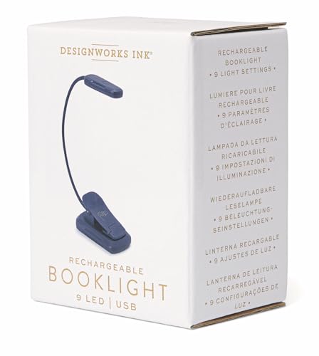 Image of DesignWorks Ink Rechargeable Booklight with Clip, Flexible Arm, 3 LED Light Settings, USB Charging Cord - Navy