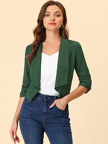 Image of Allegra K Summer Chiffon Bolero Shrug Blazer for Women's 3 /4 Ruched Sleeve Shawl Lapel Thin Lightweight Open Front Cardigans