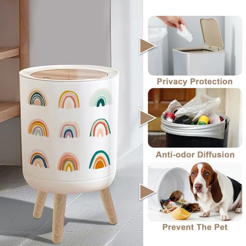 Caneca de basura pequeña con tapa y patas de madera miniatura 4