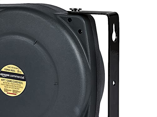 Amazoncommercial Extension Cord Reel Heavy Duty Retractable 12Awg X 40' Feet Industrial Grade 3C/Sjt Cable With Triple Tap Connector And Swivel Bracket Power Rating 15A 125Vac 1875W 60Hz, Black #TOP2