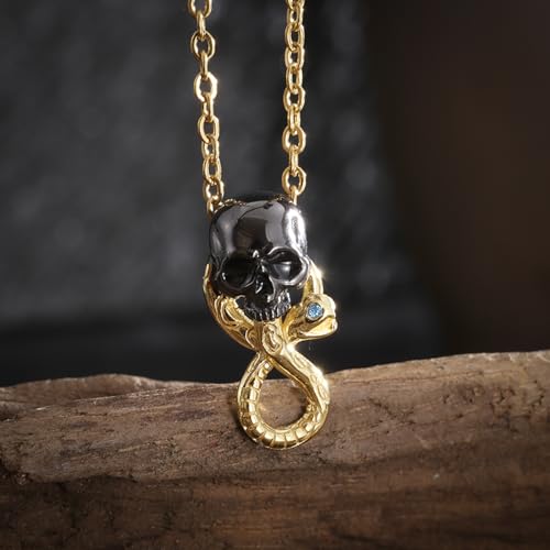 Collier serpent égyptien pour fille - Bijou chaîne pendentif crâne foncé couleur or - 5