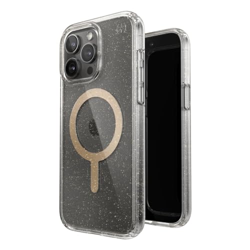 Image of Speck Presidio Lux Glitter MagSafe Case for Apple iPhone 16 Pro Max, Clear /Gold Glitter