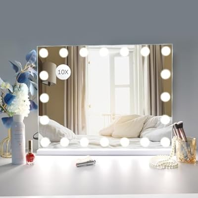 Despful Vanity Mirror Makeup Mirror with Lights, 10X Magnification, Hollywood Lighted Vanity Mirror with 20 Dimmable LED Bulbs,3 Color Modes,Touch Control for Bedroom,Tabletop or Wall-Mounted