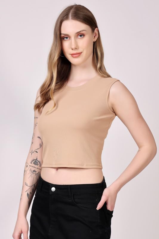 Image of London Hills Women's & Girls' Solid Crop Tank Top || Slim fit Tank top || Stretchable Crop top || Rib Tops for Women || Women Ribbed Tops || Women's & Girls' Solid Ribbed Slim Fit Crop Tank Top