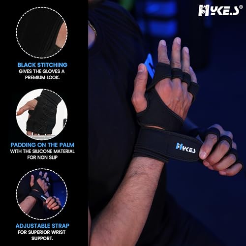 Image of Hykes Gym Gloves - Weight Lifting Hand Grips with Wrist Wrap Support - Workout, Excercise, Fitness, Training, Powerlifting - Men and Women (Large, Neoprene, Black)