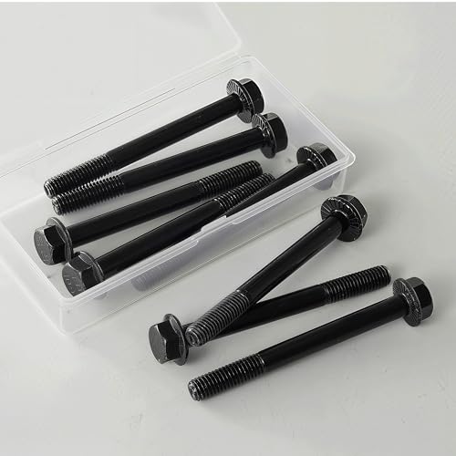 Image of M8 x 90mm Flanged Hex Head Bolts Flange Hexagon Screws, M8x1.25 Bolt, 10.9 Grade Alloy Steel, Hexagon Head Bolts, Black Zinc Finish, Half Thread,Quantity 6