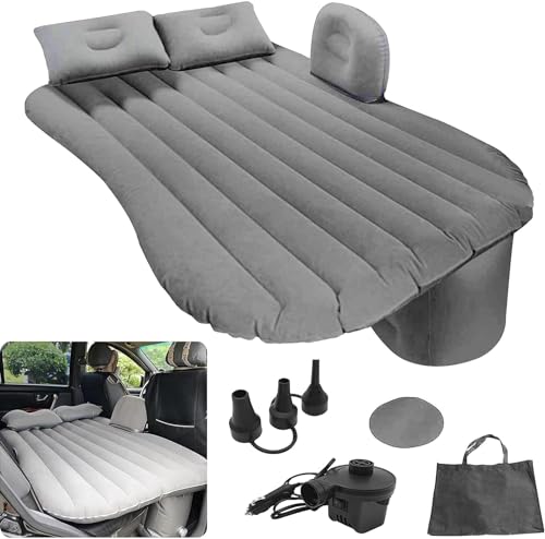 Image of VAVSU PVC Car Camping Mattress | Inflatable Travel Bed with 2 Air Pillows | Portable Sleeping Air Couch for SUV, Car & Outdoor Use (Grey)