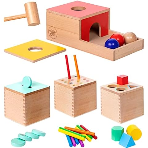 Pidoko Kids Montessori Toys for 1 Year Old - Wooden Object Permanence Box, Coin Drop, Color and Shape Sorter Top | Baby Toys 12-18 Months - 1st Birthday Gifts Boy Girl - Learning Toys for 1+ Year Old Cover