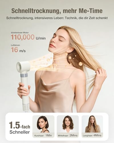 6-in-1 Hairstyler, Airstyler, Lockenstab, Ionen Föhn Locken oder Glätten, Föhnbürste Warmluftbürste Rundbürstenföhn Lockenföhn Haartrockner Haarstyling Geräte für Muttertagsgeschenk - Cremeweiß