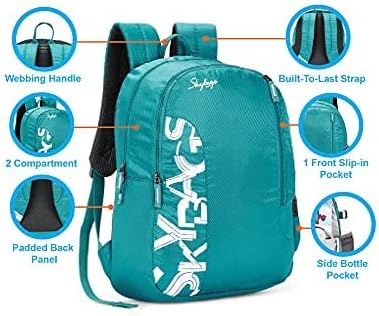 Skybags Casual Backpack 28L, 2 Main Compartments, Bottle Pocket, Front Pocket, Padded Shoulder Strap, Sea Green, One Size