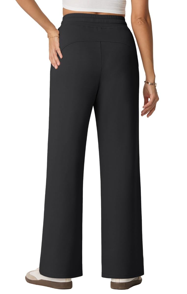 PrinStory Pantaloni da donna elasticizzati, in vita elasticizzata, per il tempo libero, a gamba larga, pantaloni da yoga con tasche
