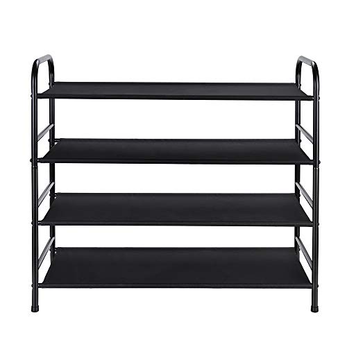 Giotorent 4-Tier Shoe Rack Storage Organizer Unit Fabric Shoe Shelf Space Saving For Entryway Door Closet (Black, 4-Tier) #TOP5