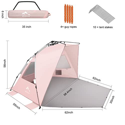 Oileus-XX-Large-Pop-Up-Beach-Tent-Sun-Shelter-for-5-6-Person-Portable-Sun-Shade-Instant-Tent-for-Beach-with-Carrying-Bag-Stakes-6-Sand-Pockets-Anti-UV-for-Fishing-Hiking-Camping-Pink
