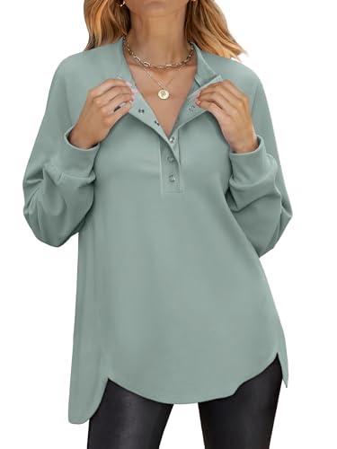 ANRABESS Women's Long Sleeve Henley Tops Tunic Sweatshirt Loose Slit Casual Button Shirts Pullover 2025 Fall Winter Outfits