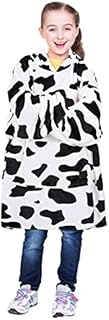 Fleece Cow Print Hoodie Blanket Oversized Sweatshirt,Super Soft Warm Wearable Blanket, Giant Pullover Hoody with Large Front Pocket for Kids Boys Girls Children
