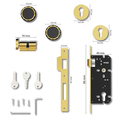 Image of GLOXY Zinc Knob Handle for Mortise Lock Pull Handle Left & Right Door Compatibility Door Lock with 3 Key Lock Body & Cylinder for Home|Gold & Black Finish (2 Years Warranty, Pack of 1)